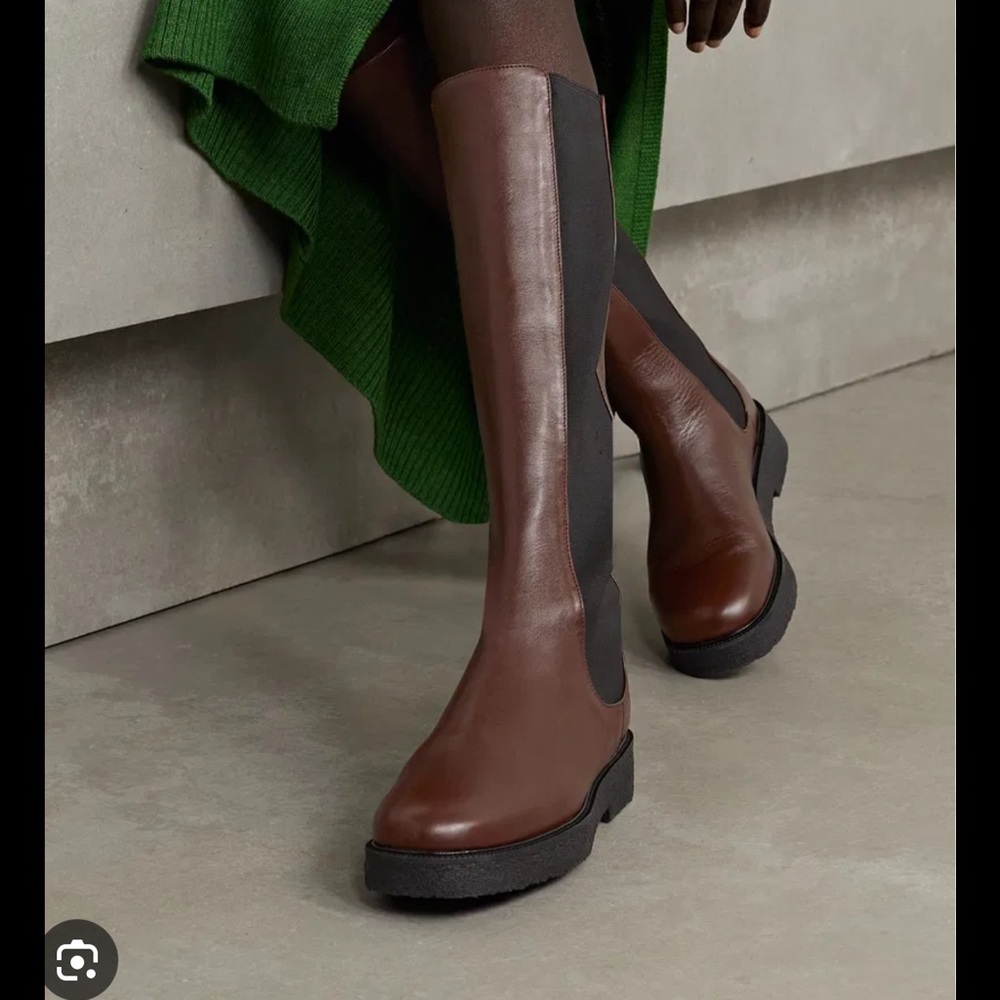 STAUD sz 37 Brown and Black Chelsea Knee-High Boots, Oxblood